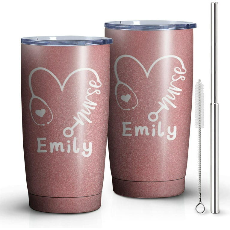 Personalized Tumbler with Engraved Name - 12 Designs, 20 oz Coffee Tumbler with Slider Lid, Hot Pink, Double Wall Insulated - Custom Gift for Women