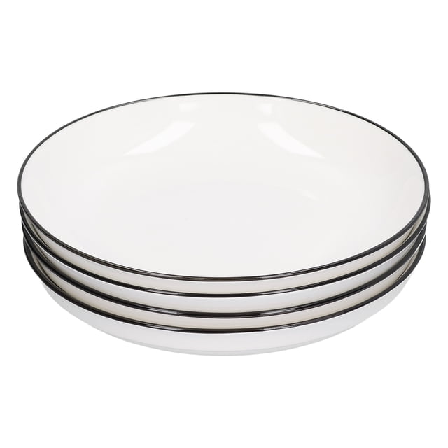 4Pcs Ceramic Dinner Plates Set Black Line Tableware 8 Inch Round Plate for Salads Steak Plate