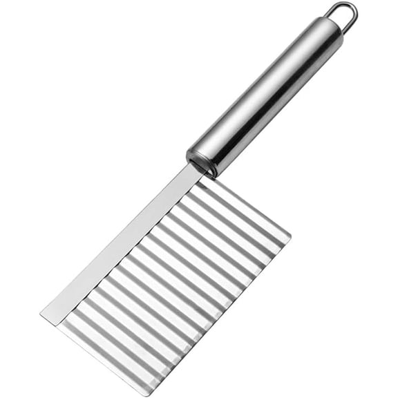 Crinkle Cutter for Veggies, Crinkle Cut Knife, Great for Veggies, French Fry, Potato, Cucumber, Carrot, Stainless Steel Wave Fries Cutter Slicer with Handle, Dishwasher Safe, Silver