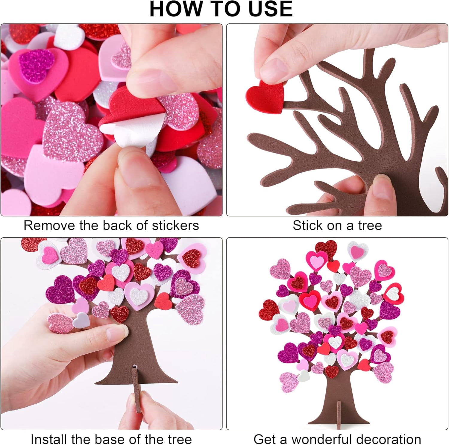 DIY Love Heart Tree Foam Stickers Craft Set with Tree and Self-Adhesive Foam Heart for Valentine's Day Wedding Mother's Day Home Decor