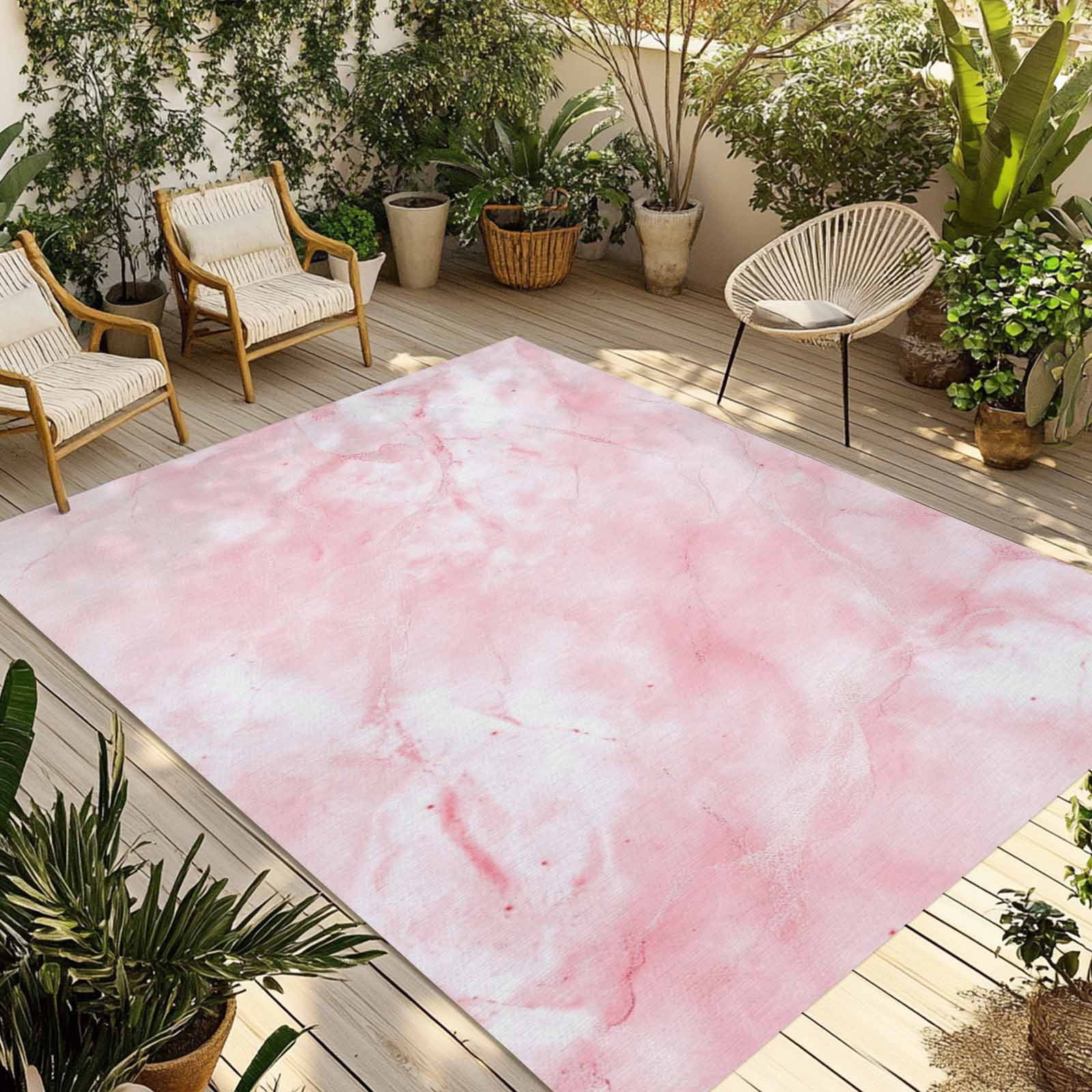 Outdoor Rug 3x5 ft Pink Marble Outdoor Large Area Rug Non Slip Rubber Ombre Abstract Art Front Door Mat RV Rug Camping Carpet Patio Outdoor Rugs for Backyard Balcony Deck Porch Indoor