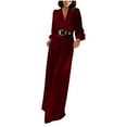 thumbnail image 2 of HongQid Sequins Jumpsuit for Women Long Sleeve Sparkly Jumper V Neck Belted Wide Leg Pants Sets Evening Party Jumpsuit, 2 of 7