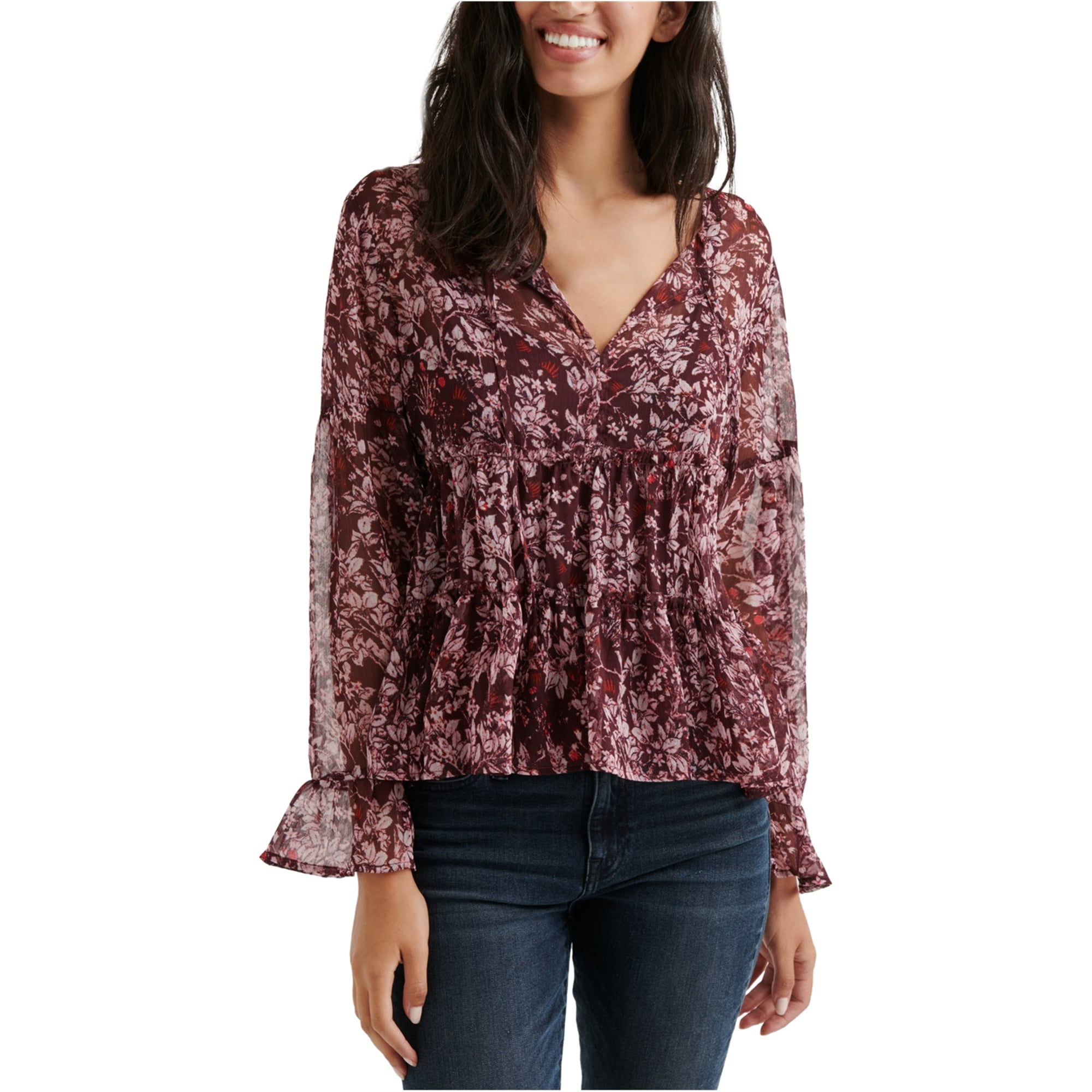 lucky brand floral print peasant top