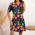 thumbnail image 3 of Vestido Corto para las Mujeres Cuello Redondo Manga Corta Impresa Suéter, Moda Casual Estilo Línea, 3 of 6