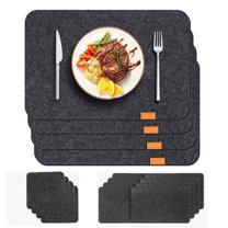 Yahome Set of 12 Felt Cloth Non-Slip Place Mats,Washable Tableware Pads,Table Protector Mat Set,Come with Cup  and Cutlery Bags,Heat Resistant Placemats,for Kitchen Party Dark Grey