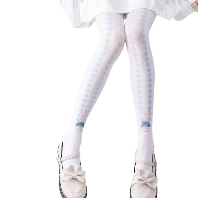 HGYCPP Japanese Lolita White Pantyhose Fairy Tale Cartoon Cat Rabbit Girls  Pattern Kawaii Tights Women Girls Cosplay Stockings 