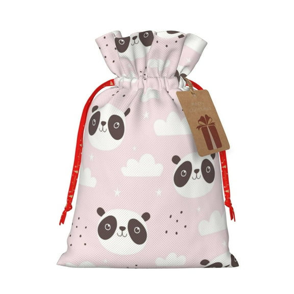 Naloa Cute Panda Drawstring Christmas Bags, 3D Xmas Gift Bags, Christmas Wrapping Bags, Xmas Goodie Bags, Treat Pouch Bags, Party Favor Bags-Small