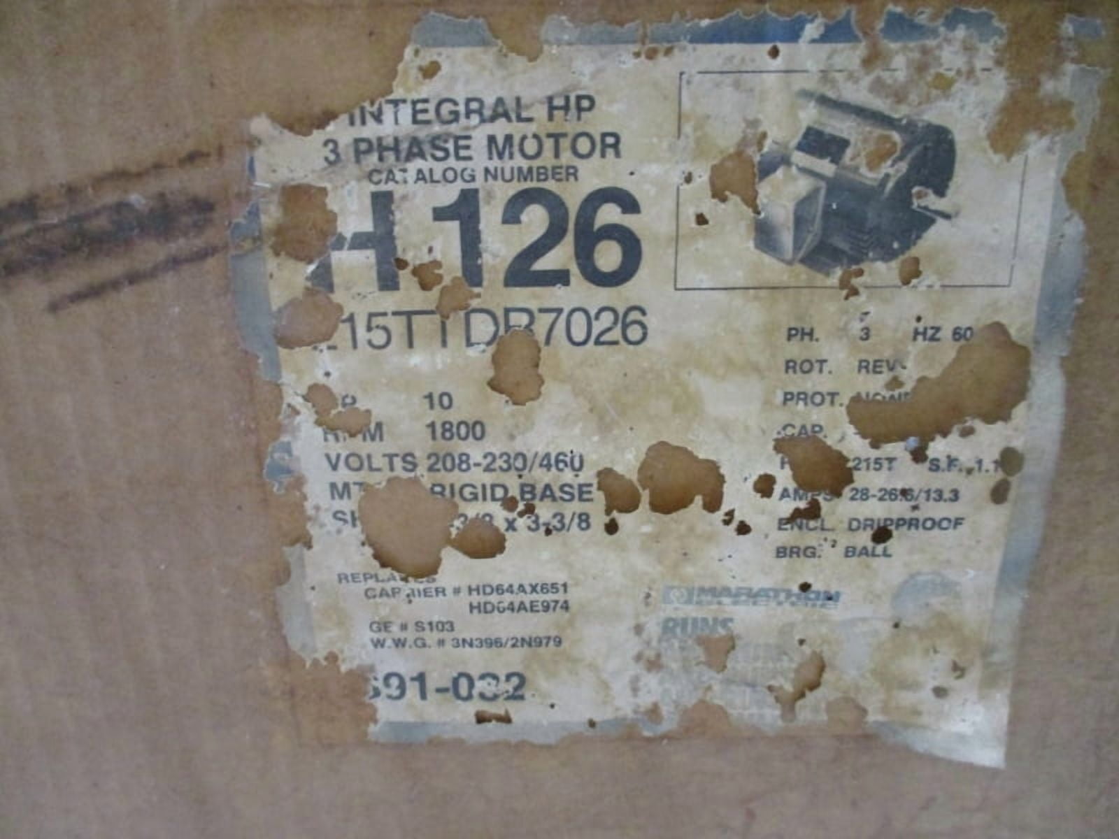 MARATHON ELECTRIC UVD215TTDR7026HTL 10 HP 215T 208-230/460V 28-26.6/13.3A NSMP