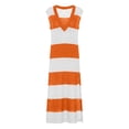 thumbnail image 4 of Noric Women's Striped Maxi Dresses V-Neck Short Sleeve Knit Cover Up Loose Fit Summer Beach Dresses with Side Slit, 4 of 6