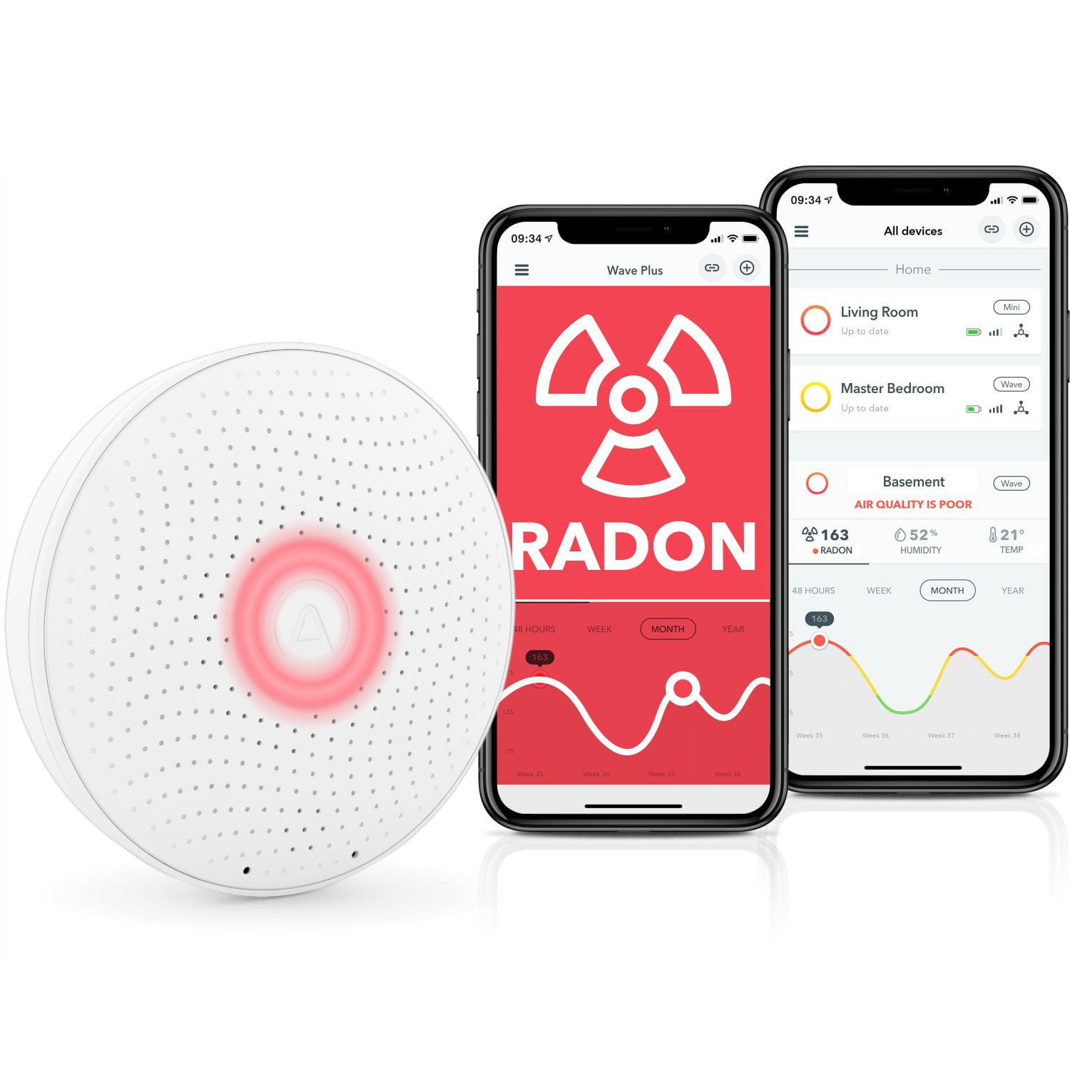 Airthings Wave Plus Indoor Air Monitor w/Radon detection
