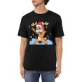 thumbnail image 1 of Camisetas de algodón para hombre con dibujos animados de ciervos navideños con pose linda, camisetas casuales básicas de cuello redondo, camisetas de manga corta., 1 of 6