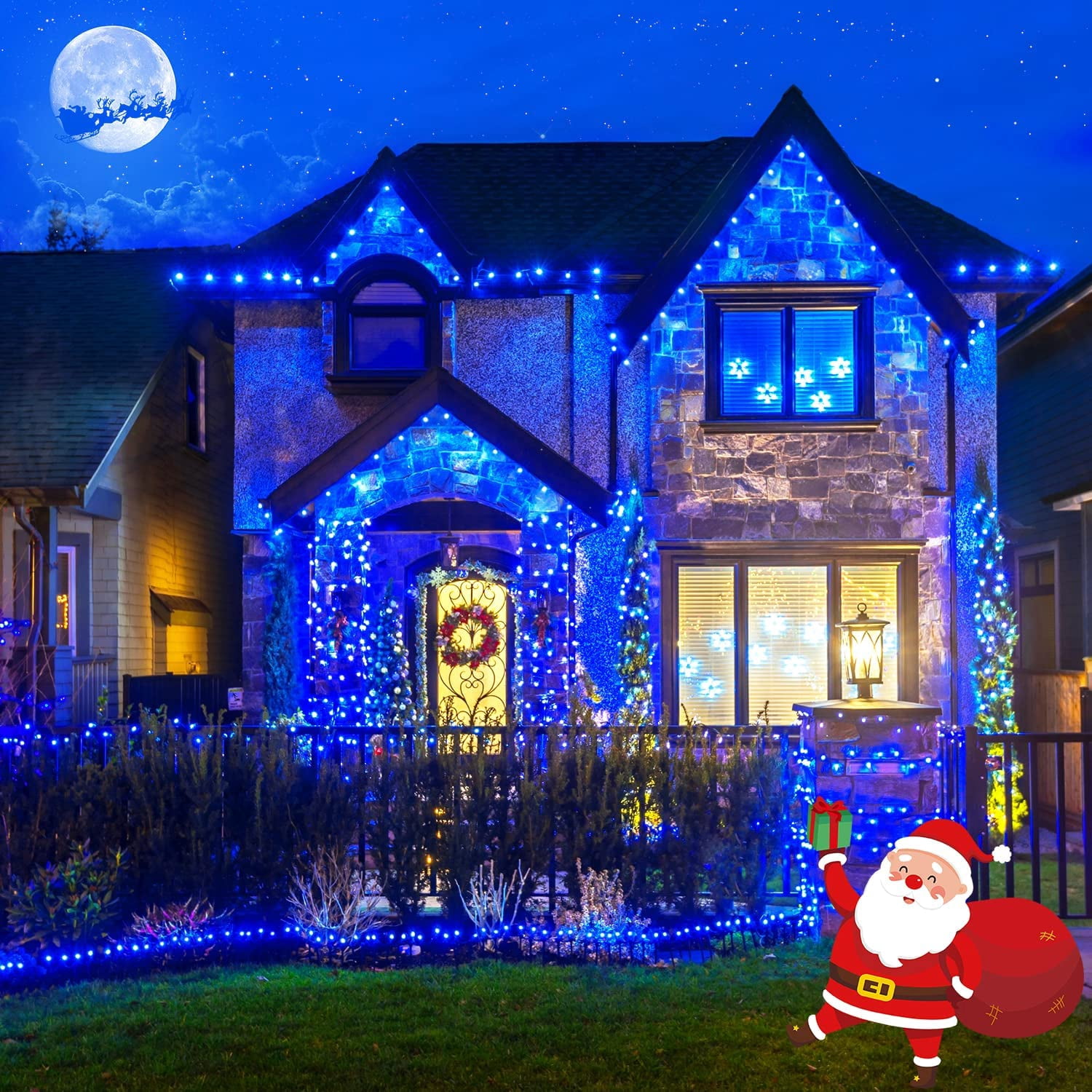 JMEXSUSS 2 Pack Blue Solar Christmas Lights, 100 LED 42.7ft Solar String Lights Outdoor Waterproof, 8 Modes Solar Lights for Christmas Tree, Halloween, Gardens, Party, Xmas, Outdoors