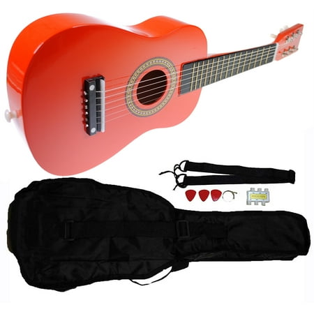 Red Classic Guitar - Mini Kids Acoustic Toy Guitar Kit Gig Bag + Picks + Strap + Tuner - Candy Apple Red