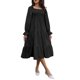 thumbnail image 1 of Vestido de manga larga con farol para mujer, hombros descubiertos, pecho, fruncido, manga con volantes, dobladillo de color sólido, negro M, 1 of 6