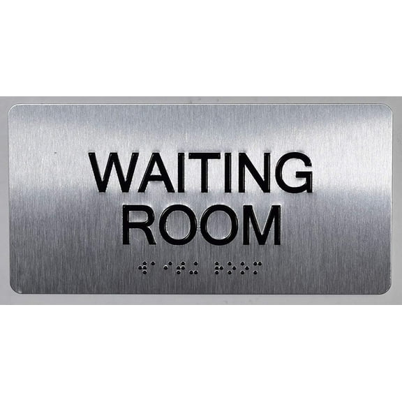 Waiting Room Sign Silver-Tactile Touch Braille Sign (Aluminium !!, Brush Silver,Size 4x8)- The Sensation line(ref-2022-4)