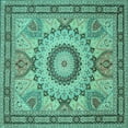 thumbnail image 1 of Ahgly Company Indoor Square Medallion Turquoise Blue Traditional Area Rugs, 6' Square, 1 of 4