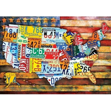500-piece Wooden Jigsaw Puzzle in car-Plate map Pattern Recommended for Adults and Children as an Intellectual DIY Game 20.5" x 15"