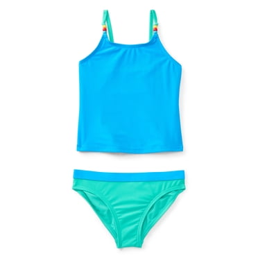Wonder Nation Girls Everyday Tankini Swim Set with UPF 50 , 2-Piece, Sizes 4-18 & Plus