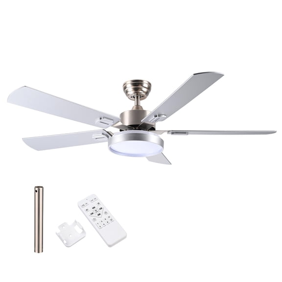 DELight 52" Black Ceiling Fan with Light Remote 5 Blades 6 Speed Dimmable Reversible Modern Outdoor Bedroom
