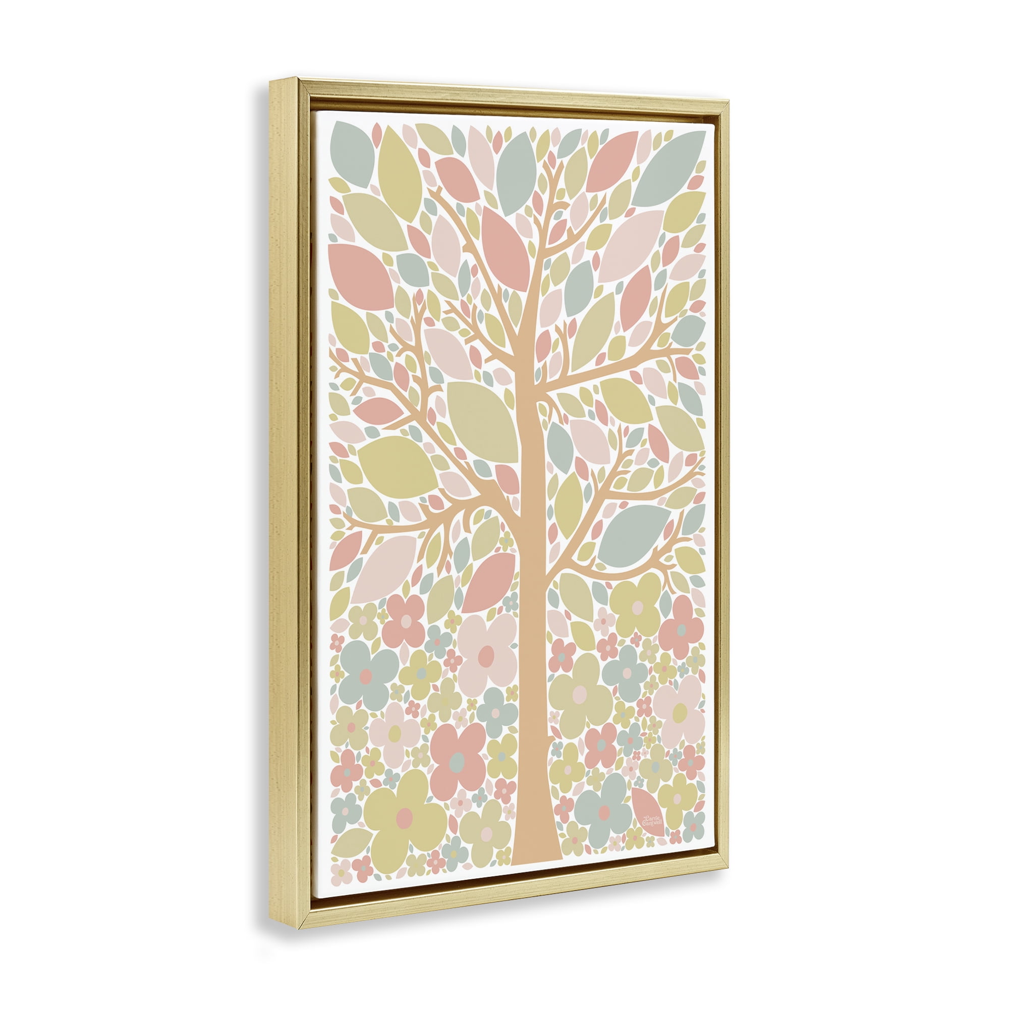 Stupell Industries Tree with Pastel Leaves Landscape Painting Gold Floater Framed Art Print Wall Art, 21 x 31