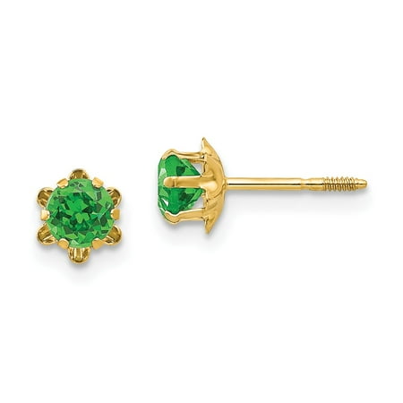 14K Yellow Gold Earring Birthstone (05) May Women'S Emerald Green 4 mm