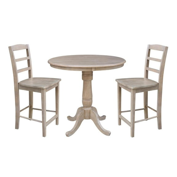 36" Round Pedestal Gathering Height Table with Two Counter Height Stools