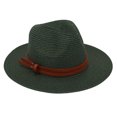 thumbnail image 1 of Sombrero de jazz para mujer de ala ancha, de piel sintética, con cinturón decorativo, sombrero de paja para la playa, tamaño ajustable, protección UV, plegable, sombrero de verano, 1 of 8