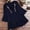*Navy, variant on ClodeEU Women's Lace Patchwork V Neck 3/4 Sleeve Top with Tie,Casual Loose Blouse Sky Blue,Womens Plus M