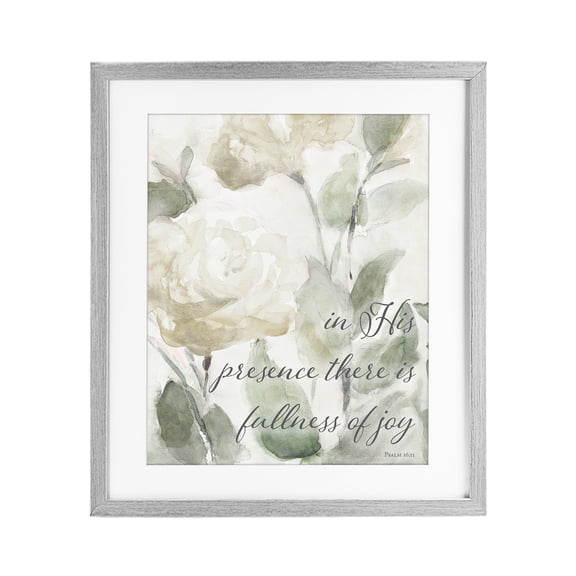 Stupell Industries His Presence Floral Scripture Gray Framed Print Under Glass, design by Lanie Loreth