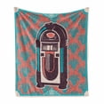 thumbnail image 1 of Jukebox Soft Flannel Fleece Throw Blanket, Floral Paisley Inspired Backdrop with Music Box Retro Party Print, Cozy Plush for Indoor and Outdoor Use, 50" x 70", Dried Rose Turquoise, by Ambesonne, 1 of 6