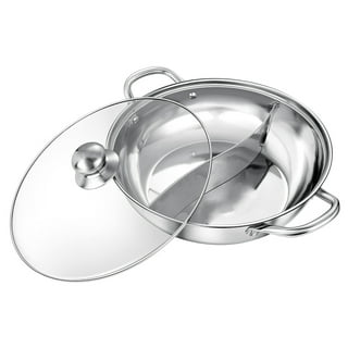 OUKANING Shabu Shabu Hot Pot Stainless Steel Hot Pot 12 Dual Site Divider  with Glass Lid 