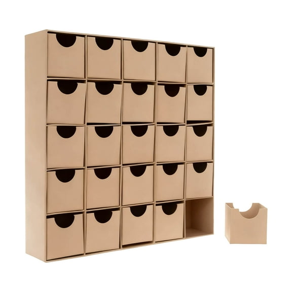 YWIYIUD 1PC Christmas Wooden Advent Calendar, DIY Storage Box, 12x12 inch DIY 25 Christmas Surprise Calendar, 25 Storage Drawers Christmas Countdown Calendar for Holiday Decoration