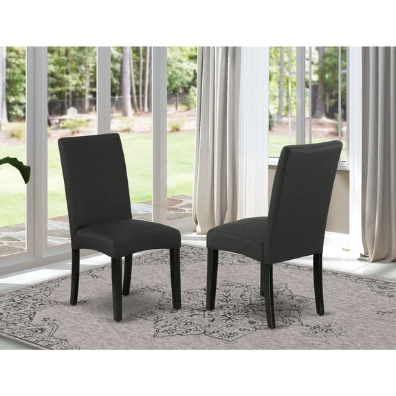 Nordic Parson Chairs - Set of 2 - Black Linen Fabric Dining Chairs - Modern Dining Room Seating