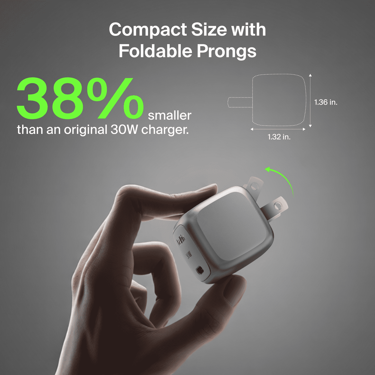Belkin BoostCharge 30W Cubic Wall Charger, USB-C Power Delivery Fast Charging for Apple iPhone 16,15, 14 Series Models, Samsung Galaxy S24, iPad, AirPods , and More - Silver