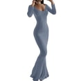 thumbnail image 3 of Xuanfei Women Boat Neck Solid Color Long Sleeve Bodycon Fishtail Dress, 3 of 4