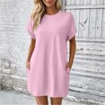 thumbnail image 5 of Levmjia Women's Casual Short Sleeve Dress Crew Neck A Line Swing Dress with Pockets Solid Color Loose Fit Summer Beach Sundress, 5 of 9