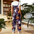 thumbnail image 4 of Womens Halloween Linen Overalls Casual Wide Leg Floral Print Loose Fit Jumpsuits Boho Bib Pants, 4 of 6