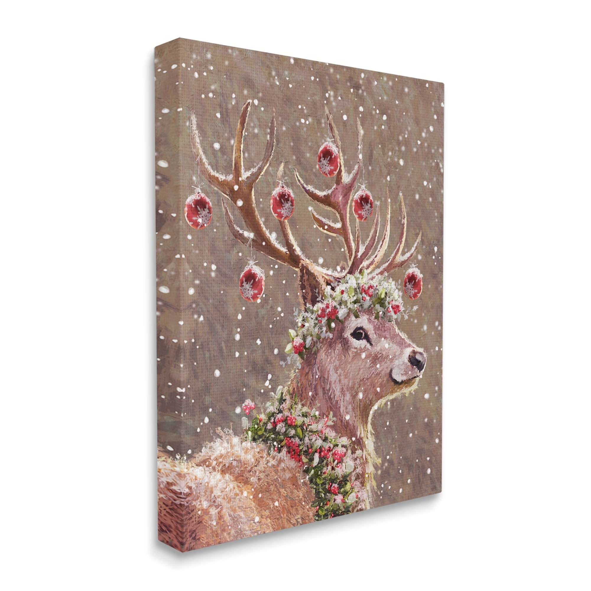 Stupell Industries Deer Antler Holiday Ornaments Holiday Painting Gallery Wrapped Canvas Print Wall Art