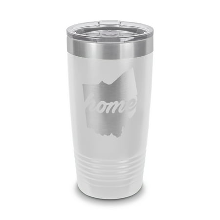 

Ohio Home Tumbler 20 oz - Laser Engraved w/ Clear Lid - Stainless Steel - Vacuum Insulated - Double Walled - Travel Mug - state shaped oh love - White