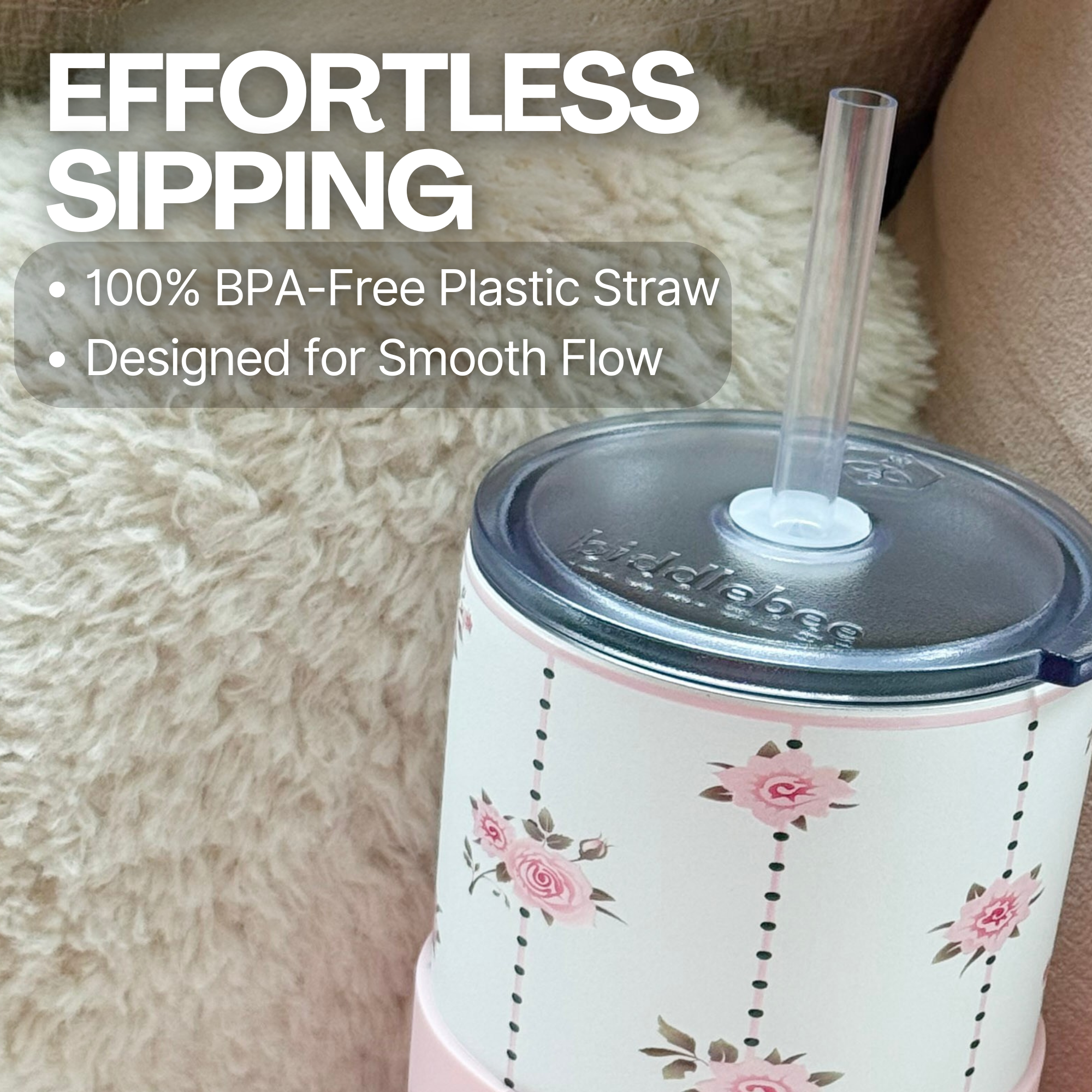 Biddlebee 30oz Insulated Tumbler with Straw and Silicone Boot, Pink Roses photo 4