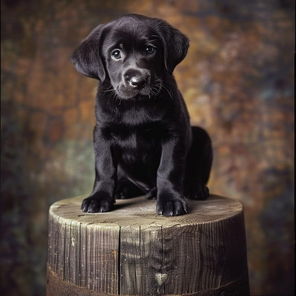 Black Labrador Puppy Sit on Stump DIY 5D Diamond Art Painting by Number Kits for Adults Paint with Full Drill Round Diamond Gems Painting Art Craft for Home Wall Decor 13.8x13.8inch(1)