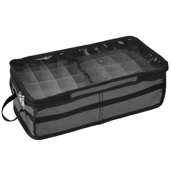 Caja de almacenamiento para adornos navideños debajo de la cama, partición de 64 celdas, Oxford 600D, ventana transparente de PVC, negro, 61x30,5x15cm