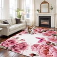 thumbnail image 3 of Pink Roses 5'x7' Area Rug, Spring Floral Elegant Pastoral Butterfly Washable Non-Slip Soft Rugs, Low-Pile Large Carpet for Living Room Bedroom Dining Room, Non-Shedding Accent Rug, 3 of 9