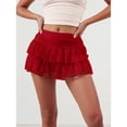 thumbnail image 4 of FEOYA Women's Y2K Lace Mini Skirt Ladies Layered Mini Skirt High Waist Ruffle Boho Skirt Micro Mesh Tiered Skort A Line Streetwear Skirts M, 4 of 7