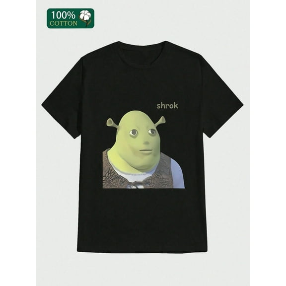Dank Shr*k Shrok Meme Casual Print, Comfortable and Versatile, Letter Pattern Pure Cotton 220g Printed T-shirt 100% Cotton