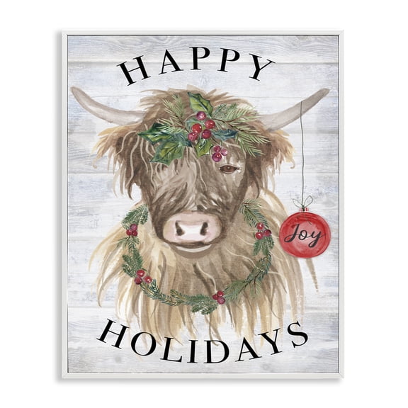 Stupell Industries Rustic Lodge Farmhouse Holiday Cow White Framed Giclee Art, 16 x 20, by Corinne Haig