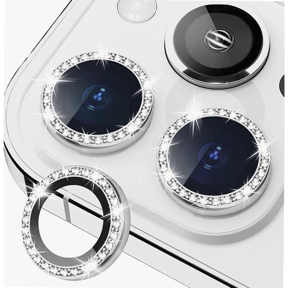 Bling Diamond Camera Lens Protector for iPhone 13 Pro/iPhone 13 Pro Max, HD Clear Tempered Glass Camera Lens Protection Cover, Case Friendly, Scratch Proof (Diamond Silver)