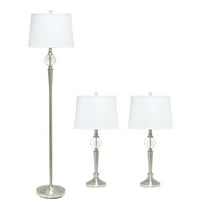 Elegant Designs 3-Pack Crystal Accented Lamp Set, Brushed Nickel (Two 29" Table Lamps, One 63" Floor Lamp)