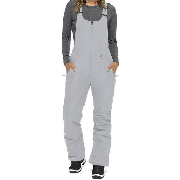 aohooy Windproof Ski Jumpsuit Women - Waterproof Insulated Snow Bib Overalls with Pockets for Ski Resort Days Gray,XL