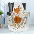 thumbnail image 4 of Cartoon Soft Flannel Fleece Throw Blanket, Baby Fox Sleeping in a Floral Made Bed Circle Art Print, Cozy Plush for Indoor and Outdoor Use, 50" x 70", Dark Orange White, by Ambesonne, 4 of 5